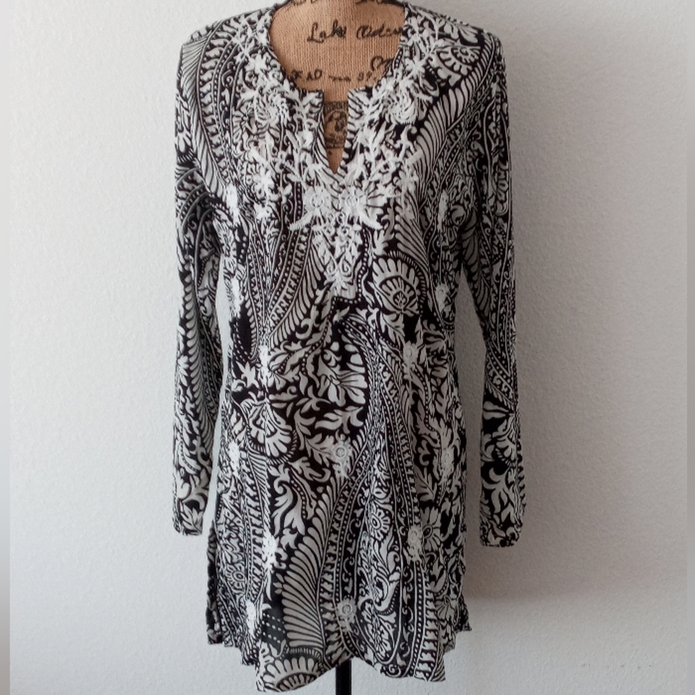 La Blanca Floral Paisley Embroidered Tunic Swim Cover Up Size S